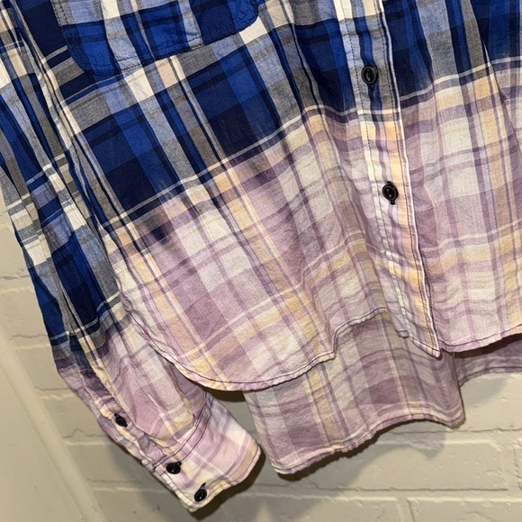 Rag & bone shirt Florian crop hi low plaid ombré fade small oversized - Picture 5 of 8